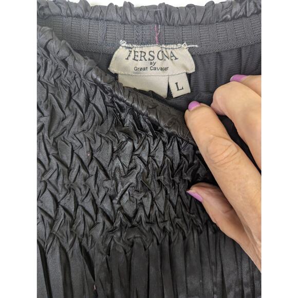 Black Satin Skirt Witchy Diagonal tiers crinkled and tucks Sz L W 30-36"Leng 30" - Picture 5 of 9